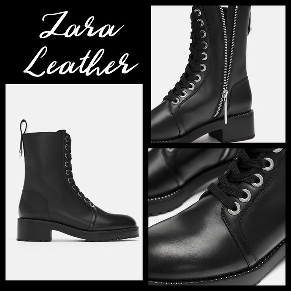 zara micro studded leather biker ankle boots